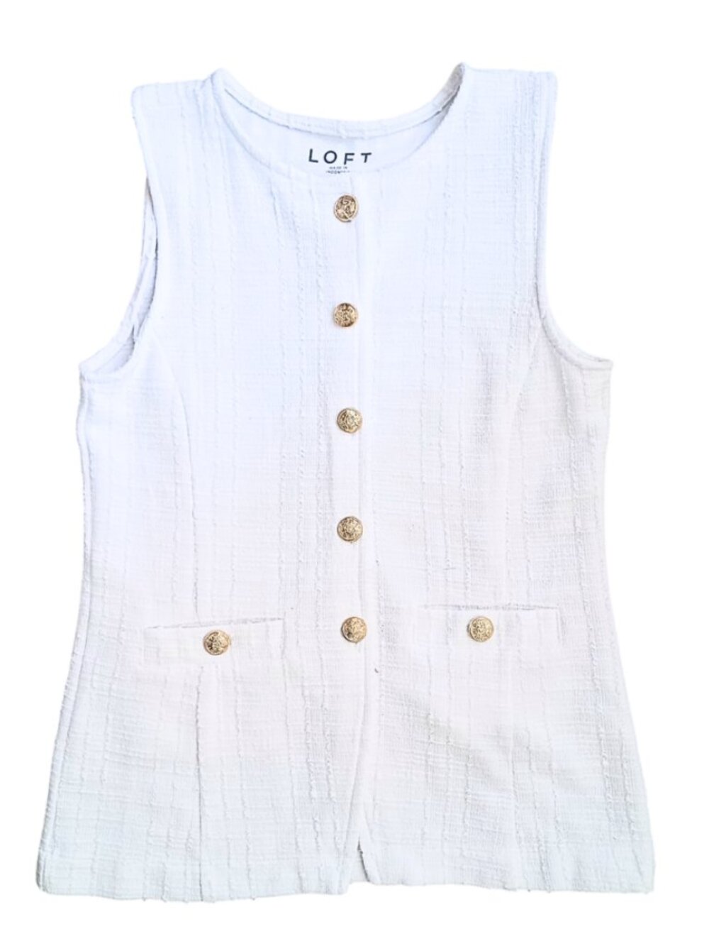 LOFT White Sleeveless Button Front Top Size XS – Minimalist Casual Summer Blouse